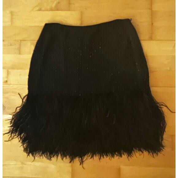 NWOT Ralph Lauren Black Label Ostrich Feather Beaded Sequin Mini Skirt Silk 10 - Picture 2 of 9